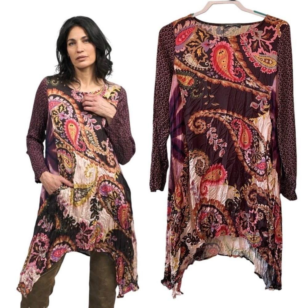 Alembika‎ Size 2 (8-10) Jupiter Crinkle Tunic Top Paisley Sharkbite Hem